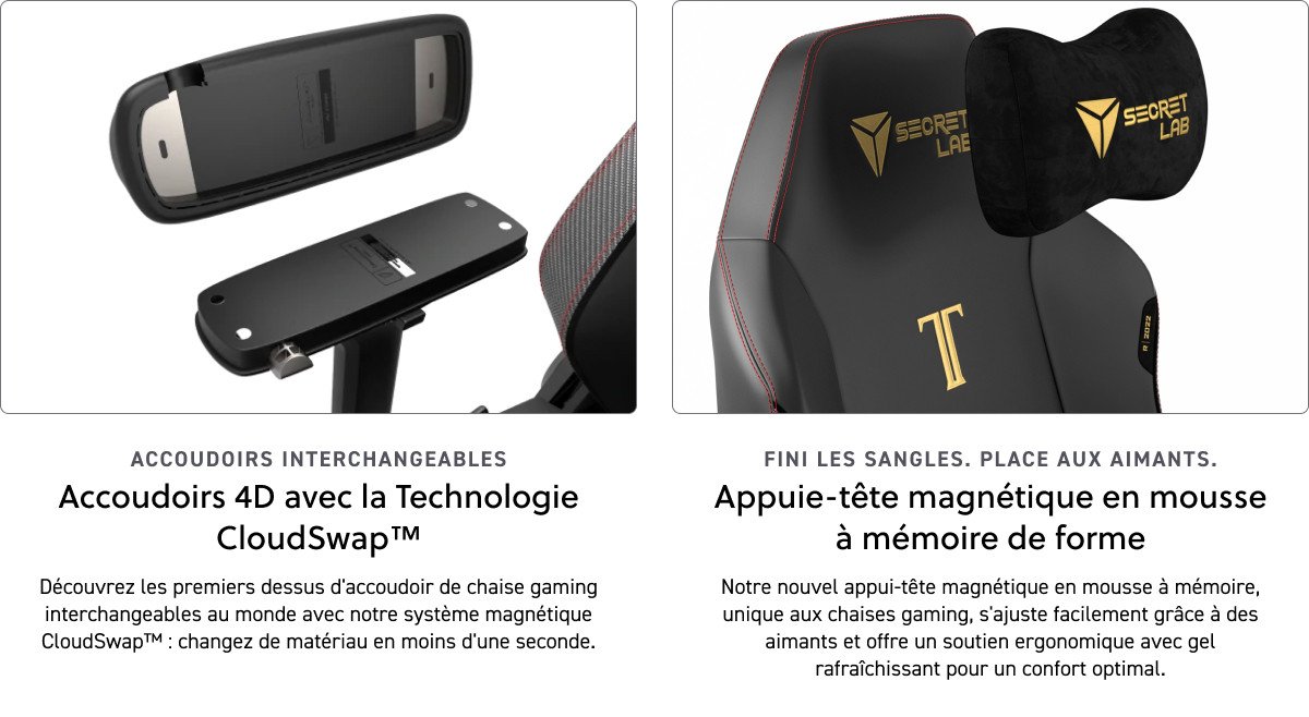 Secretlab TITAN Evo Accoudoirs interchangeables magnétique pour la chaise Secretlab TITAN Evo, Appui-tête magnétique pour le dossier de la chaise Secretlab TITAN Evo